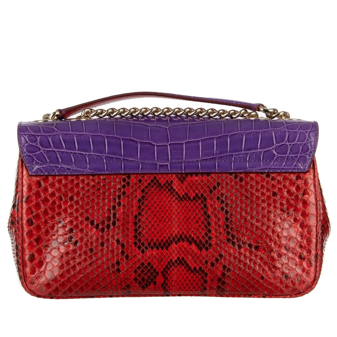 Women's D&G Croco Snake Leather Shoulder Bag LUCIA with Chain Strap Red Purple For Sale