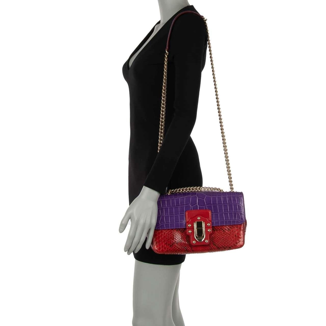 D&G Croco Snake Leather Shoulder Bag LUCIA with Chain Strap Red Purple For Sale 4