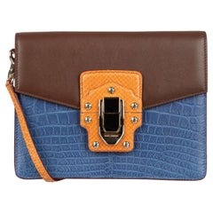 D&G - Sac à bandoulière en cuir de serpent croco LUCIA avec sangle orange, bleu et marron