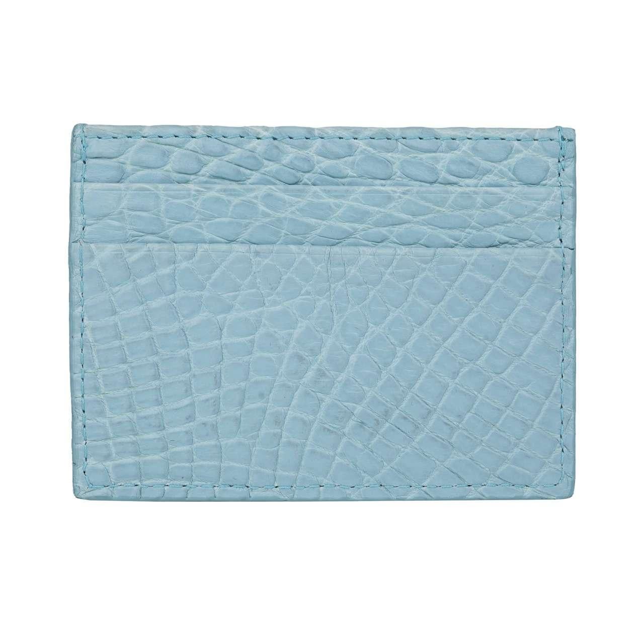 - Crocodile leather cards etui wallet with DG logo plate in light blue by DOLCE & GABBANA - New without Tag - Former RRP: EUR 595 - MADE IN ITALY - Model: BI0330-B2DF3 - Material: 100% Crocodile leather (Coccodrillo) - DG logo black plate in front -