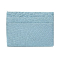 D&G Crocodile Leather Card Etui Wallet with Black Logo Plate Light Blue