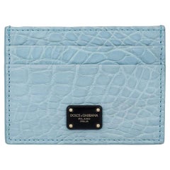 D&G Crocodile Leather Card Etui Wallet with Black Logo Plate Light Blue