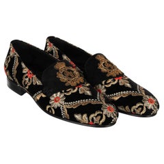 D&G Crown Embroidered Baroque Velvet Loafer VIVALDI Black Gold Red EUR 40