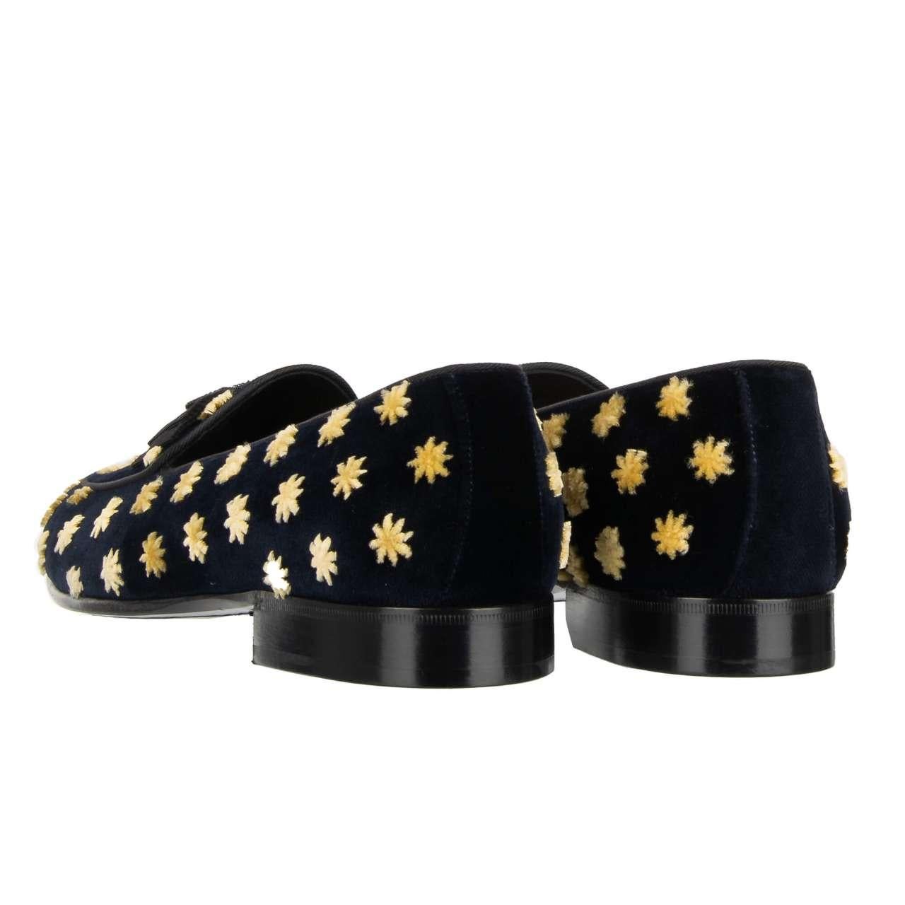 D&G Crown Embroidered Ribbon Stars Velvet Loafer NEW LUKAS Black EUR 41 For Sale 1