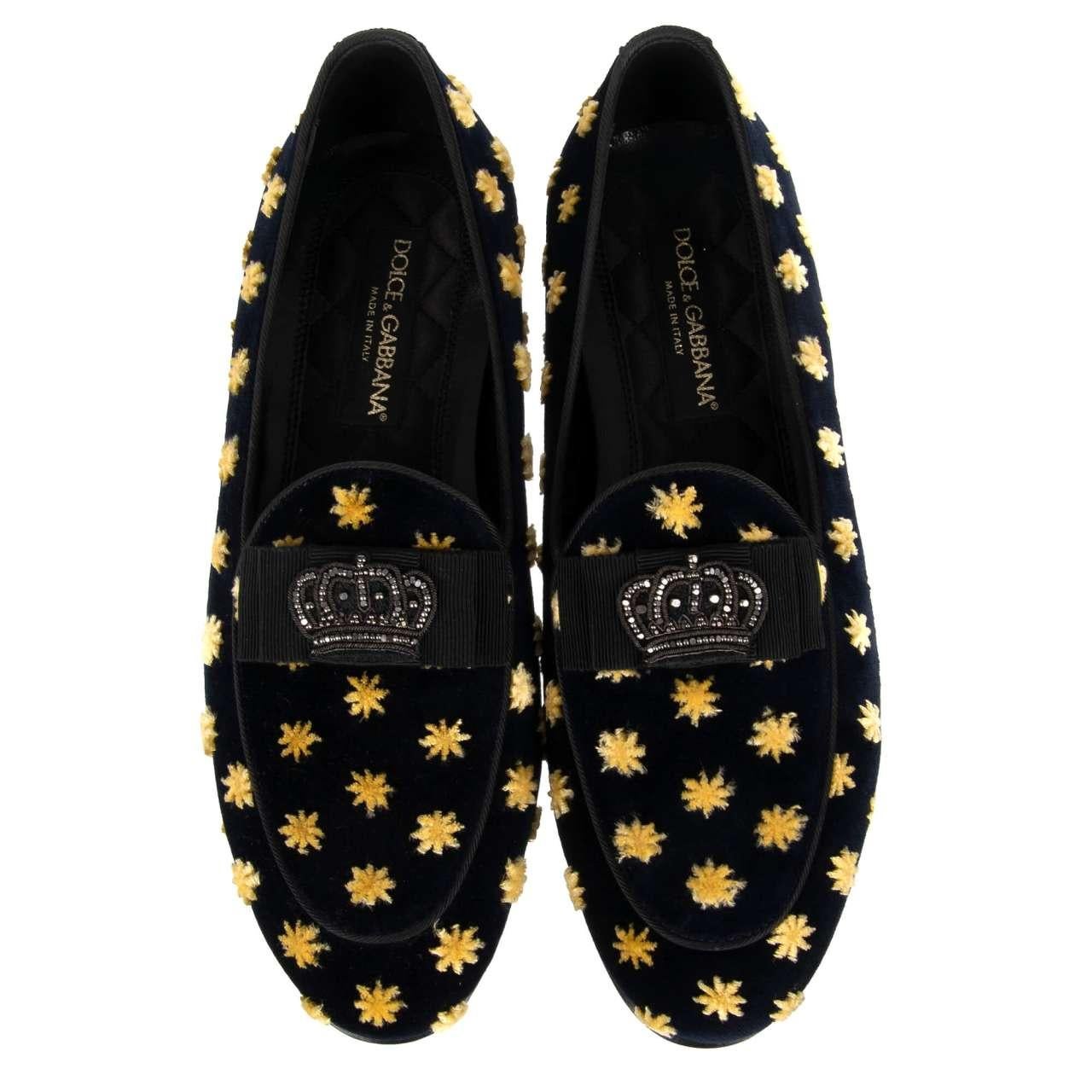 D&G Crown Embroidered Ribbon Stars Velvet Loafer NEW LUKAS Black EUR 41 For Sale 2