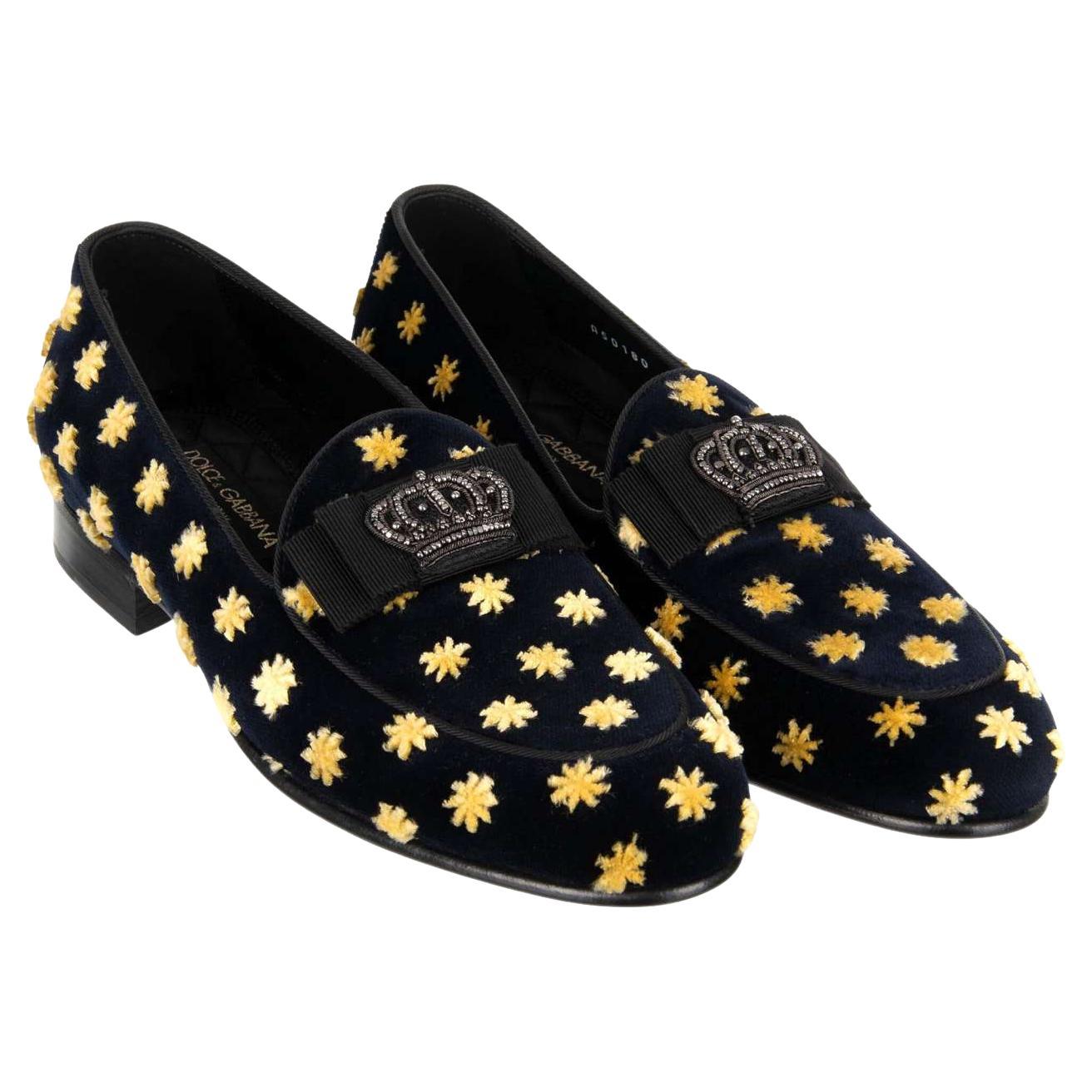 D&G Crown Embroidered Ribbon Stars Velvet Loafer NEW LUKAS Black EUR 41 For Sale