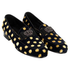 D&G Crown Embroidered Ribbon Stars Velvet Loafer NEW LUKAS Black EUR 41.5