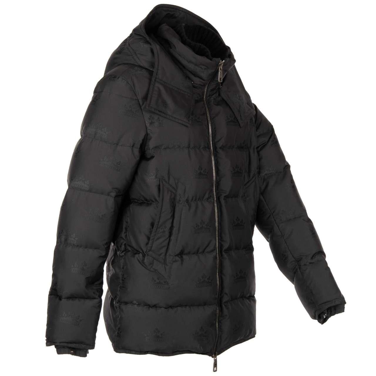 D&G Crowns Textured Hooded Down Jacket with Knit Details Black 50 M-L In Excellent Condition For Sale In Erkrath, DE