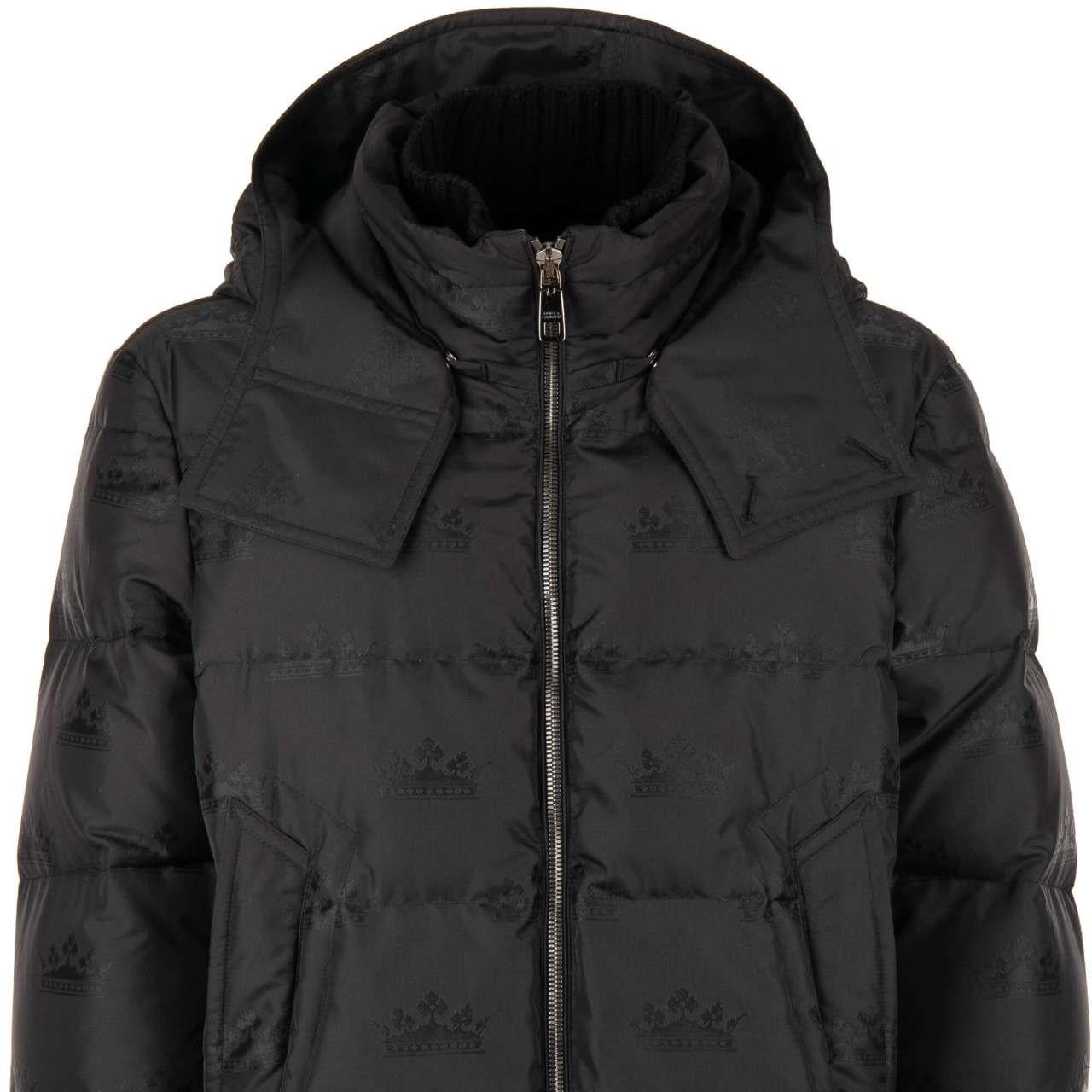Men's D&G Crowns Textured Hooded Down Jacket with Knit Details Black 50 M-L For Sale