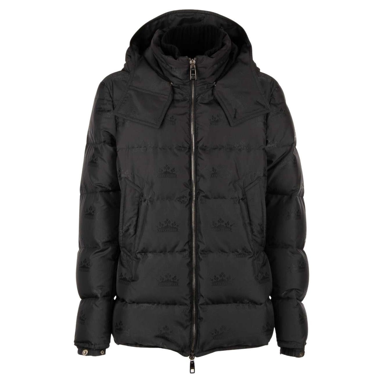 D&G Crowns Textured Hooded Down Jacket with Knit Details Black 50 M-L For Sale