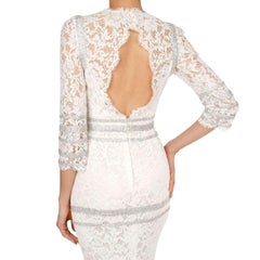 D&G Crystal Embroidery Floral Lace Train Maxi Wedding Dress White 40 XS S