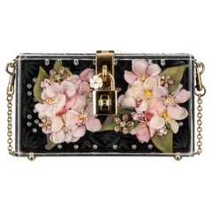 D&G Crystals Embellished Plexiglas Clutch Bag with Flowers Showcase Black