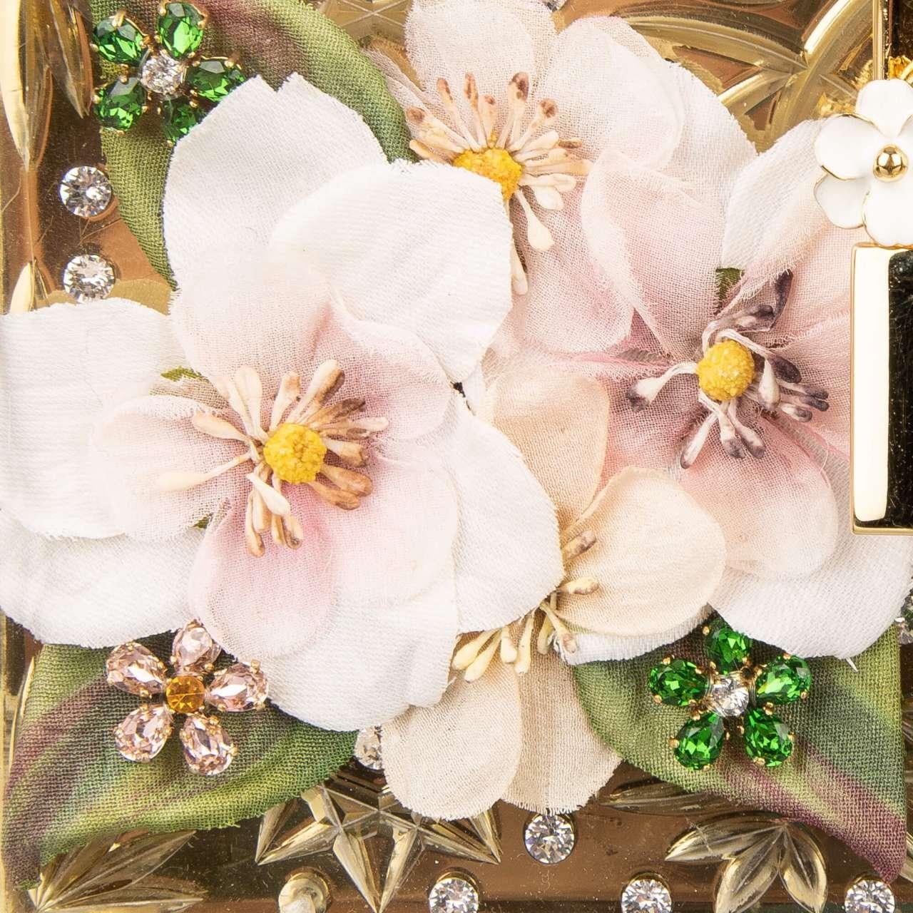 Women's D&G Crystals Plexiglas Clutch Bag DOLCE BOX with Flowers Showcase Gold