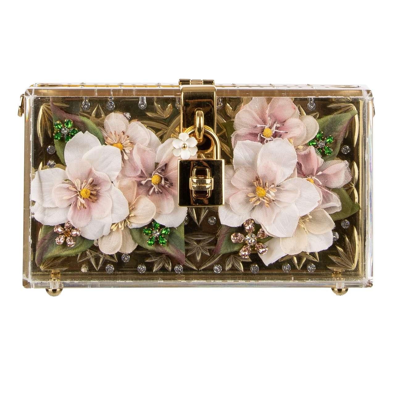 D&G Crystals Plexiglas Clutch Bag DOLCE BOX with Flowers Showcase Gold 1