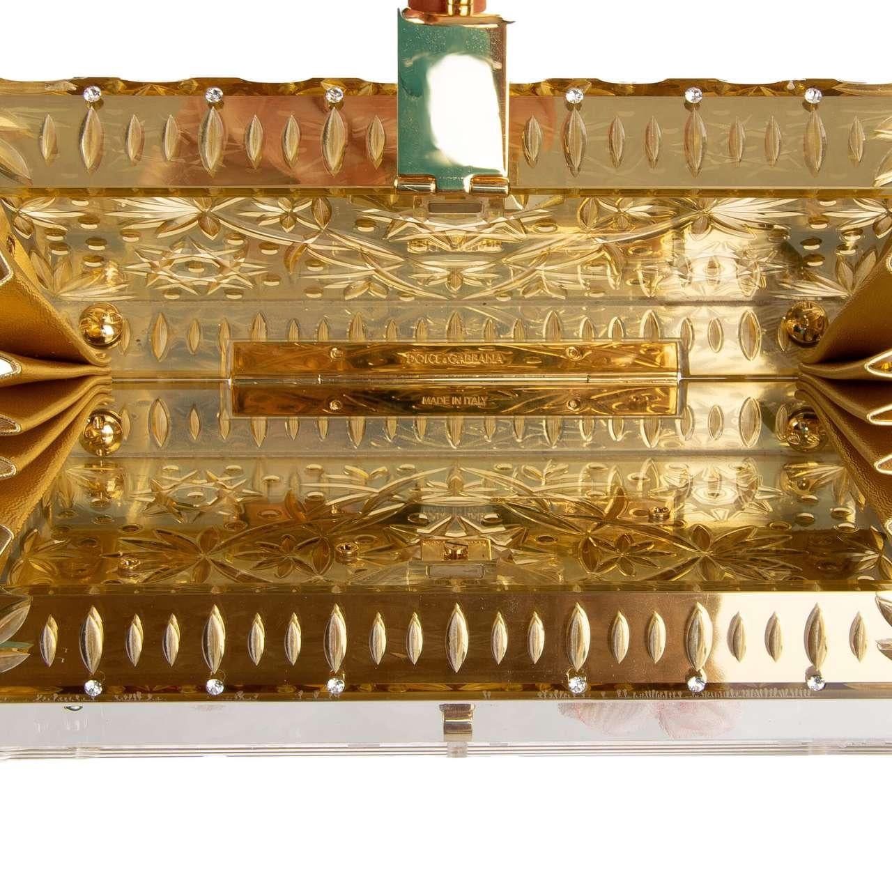 D&G Crystals Plexiglas Clutch Bag DOLCE BOX with Flowers Showcase Gold 2