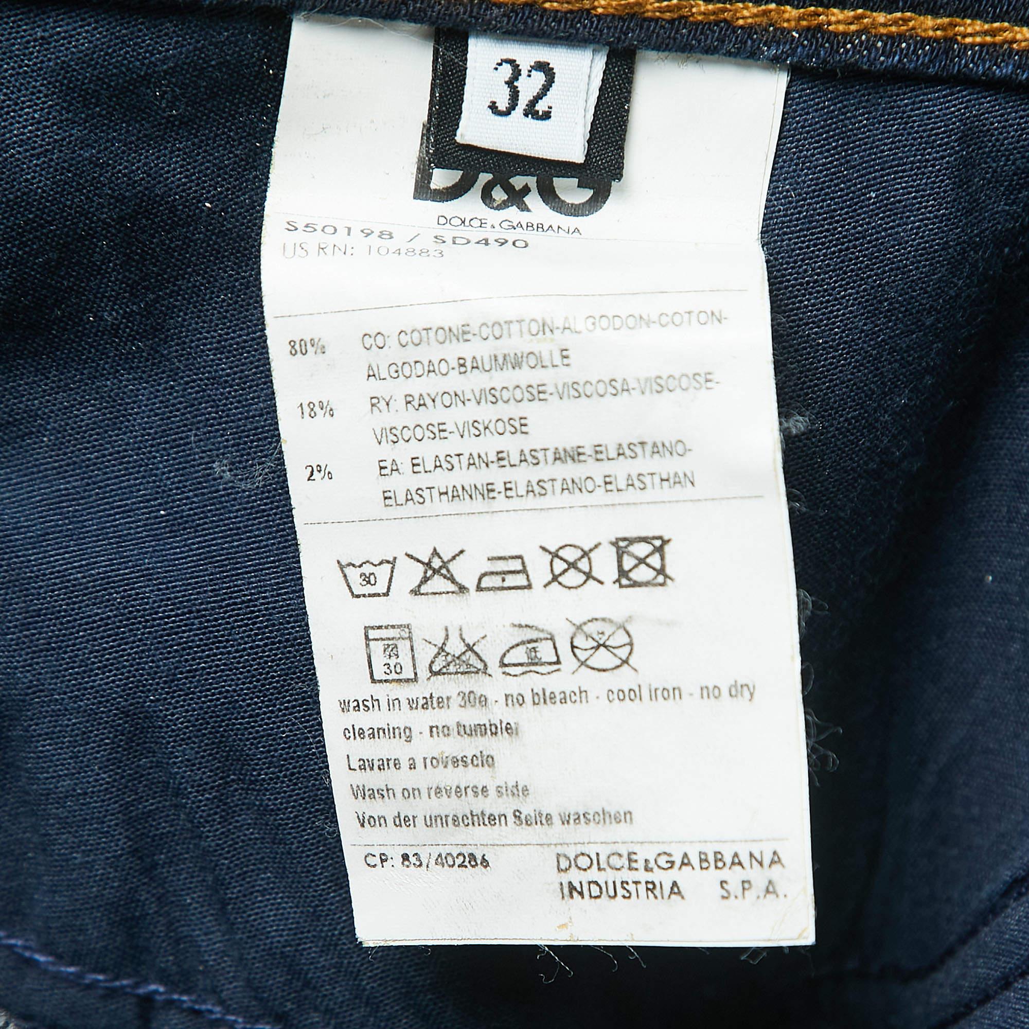 Black D&G Dark Blue Distressed Denim Very Low Rise Boot-Cut Jeans M Waist 31