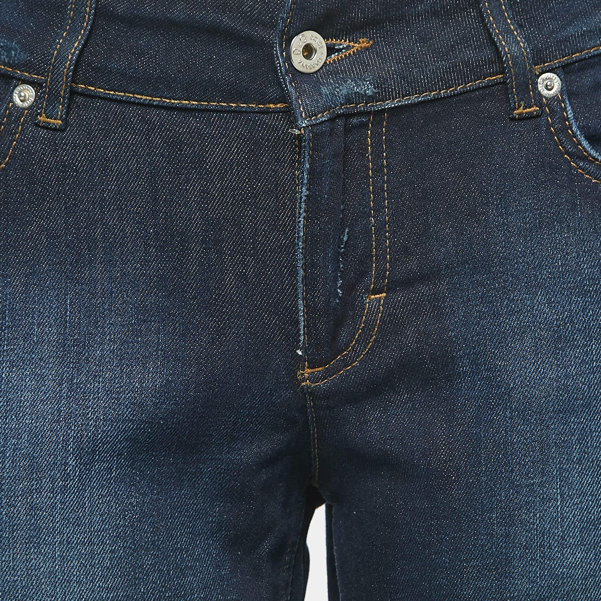 D&G Dark Blue Distressed Denim Very Low Rise Boot-Cut Jeans M Waist 31