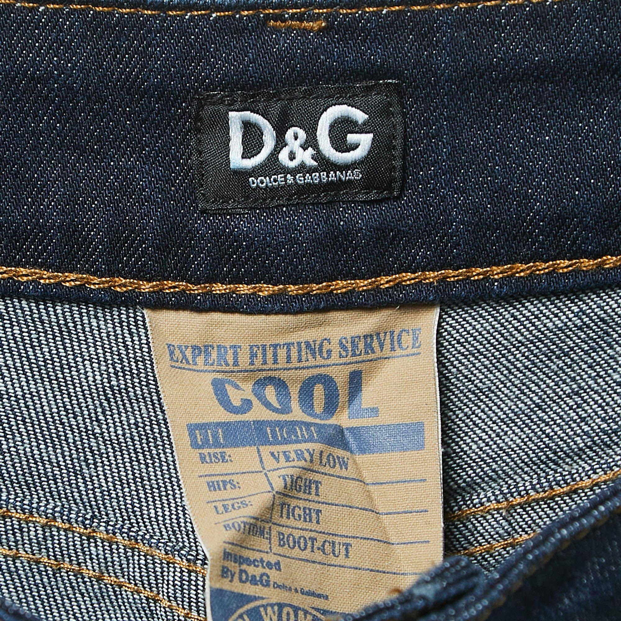Women's D&G Dark Blue Distressed Denim Very Low Rise Boot-Cut Jeans M Waist 31