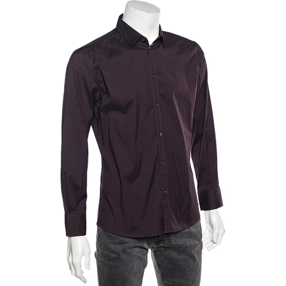 D&G Dark Burgundy Cotton Button Front Brad Shirt M In Excellent Condition For Sale In Dubai, Al Qouz 2