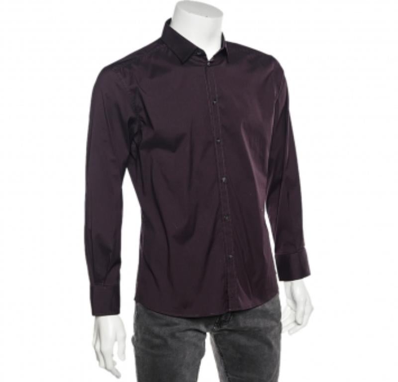 D&G Chemise Brad bourgogne foncée en coton à boutons sur le devant M Pour hommes en vente
