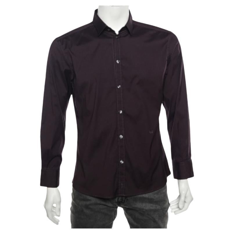 D&G Chemise Brad bourgogne foncée en coton à boutons sur le devant M en vente