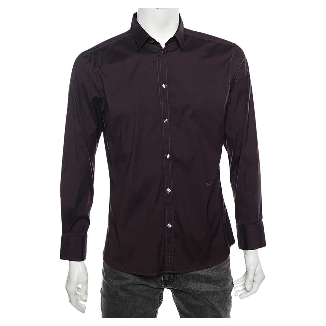 D&G Dark Burgundy Cotton Button Front Brad Shirt M For Sale