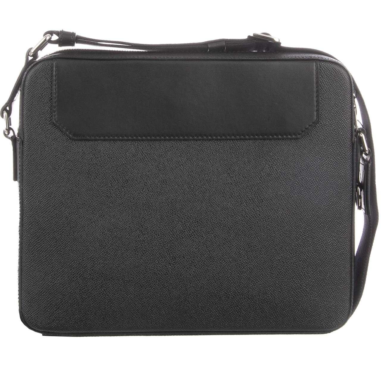 Men's D&G - Dauphine Leather Crossbody Messenger Bag with Logo and Pockets Black For Sale
