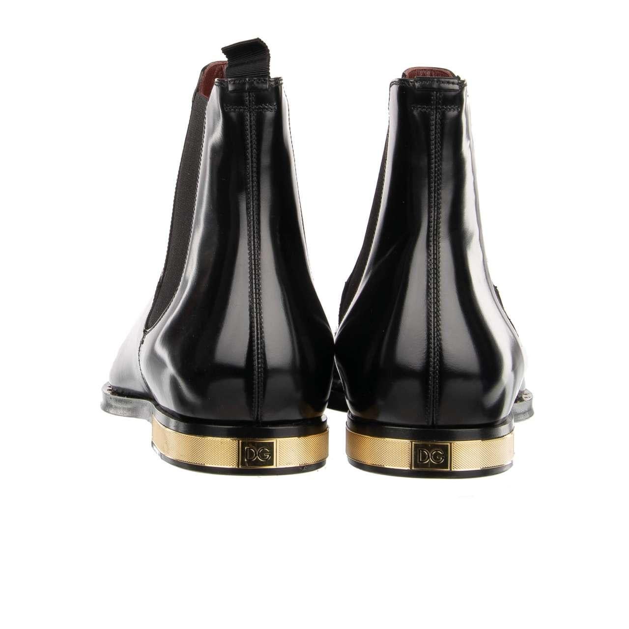 D&G DG Logo Metal Heel Leather Ankle Boots Shoes MILLENIALS Black EUR 46 In Excellent Condition For Sale In Erkrath, DE