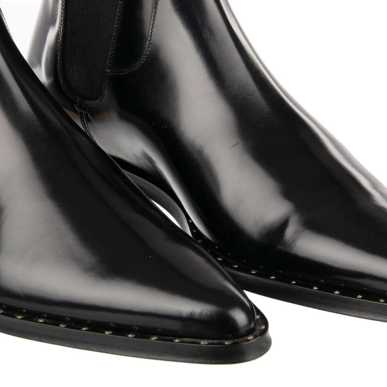 D&G DG Logo Metal Heel Leather Ankle Boots Shoes MILLENIALS Black EUR 46 For Sale 3