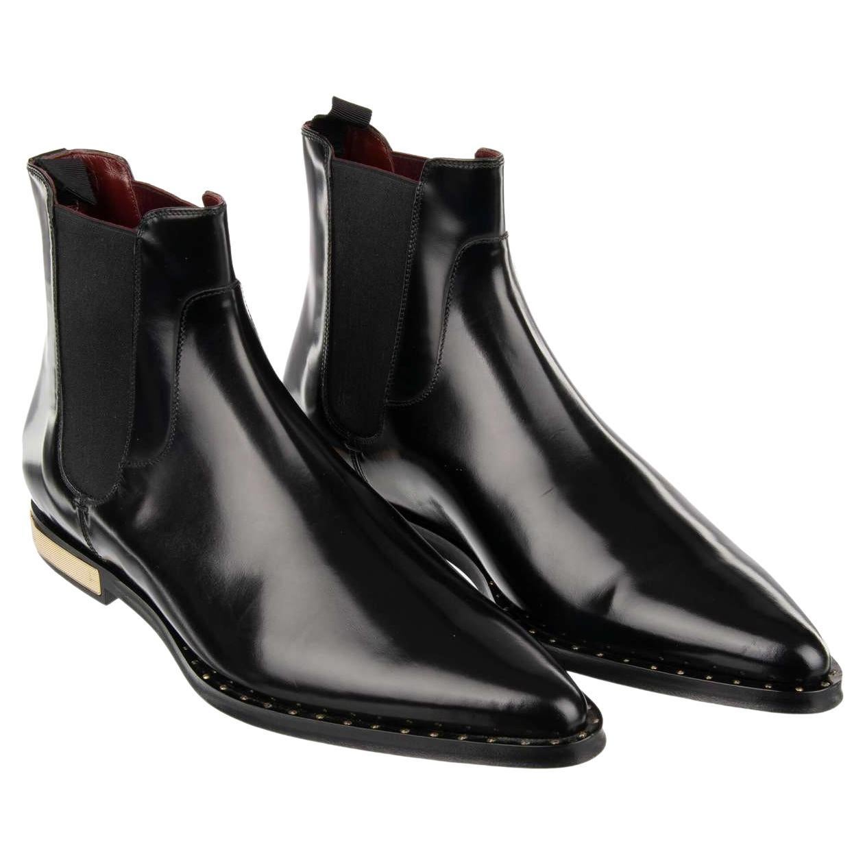 D&G DG Logo Metal Heel Leather Ankle Boots Shoes MILLENIALS Black EUR 46 For Sale