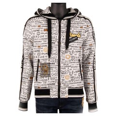 D&G DG Millenials Hooded Graffiti Bomber Jacket with Logo Black White 48