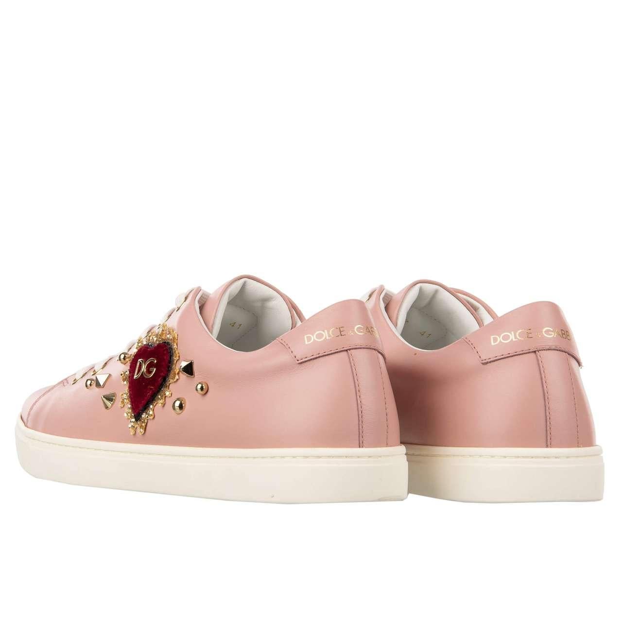 Women's D&G DG Velvet Heart Rose Patch Studs Sneaker LONDON Light Pink White 36 For Sale