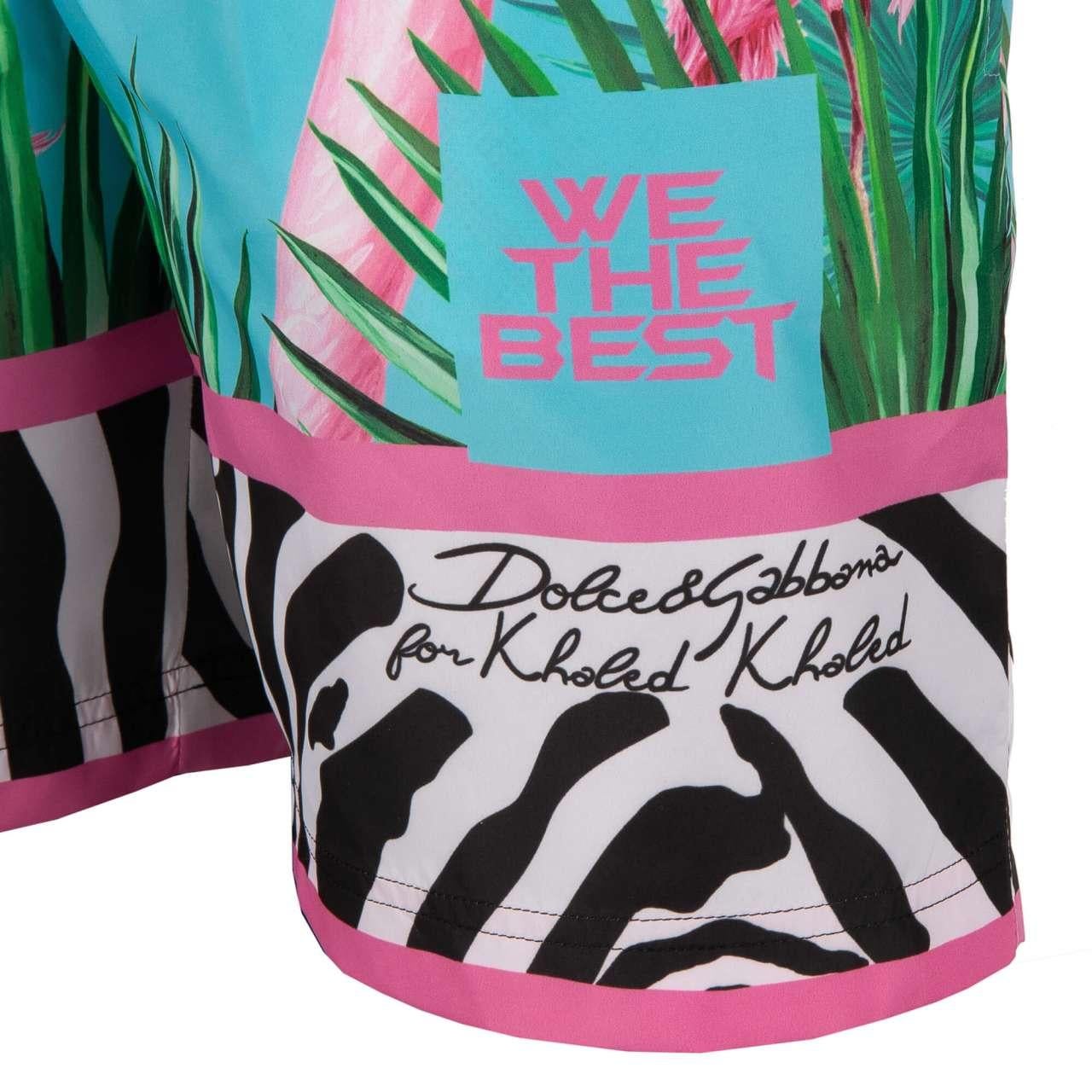 Men's D&G - DJ Khaled Beachwear Swim Shorts with Flamingo Print Pink Blue M For Sale