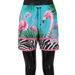 D&G - DJ Khaled Beachwear Swim Shorts with Flamingo Print Pink Blue S
