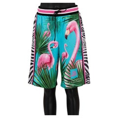 D&G - DJ Khaled Bermudas Shorts with Flamingo and Zebra Print Blue Pink 48