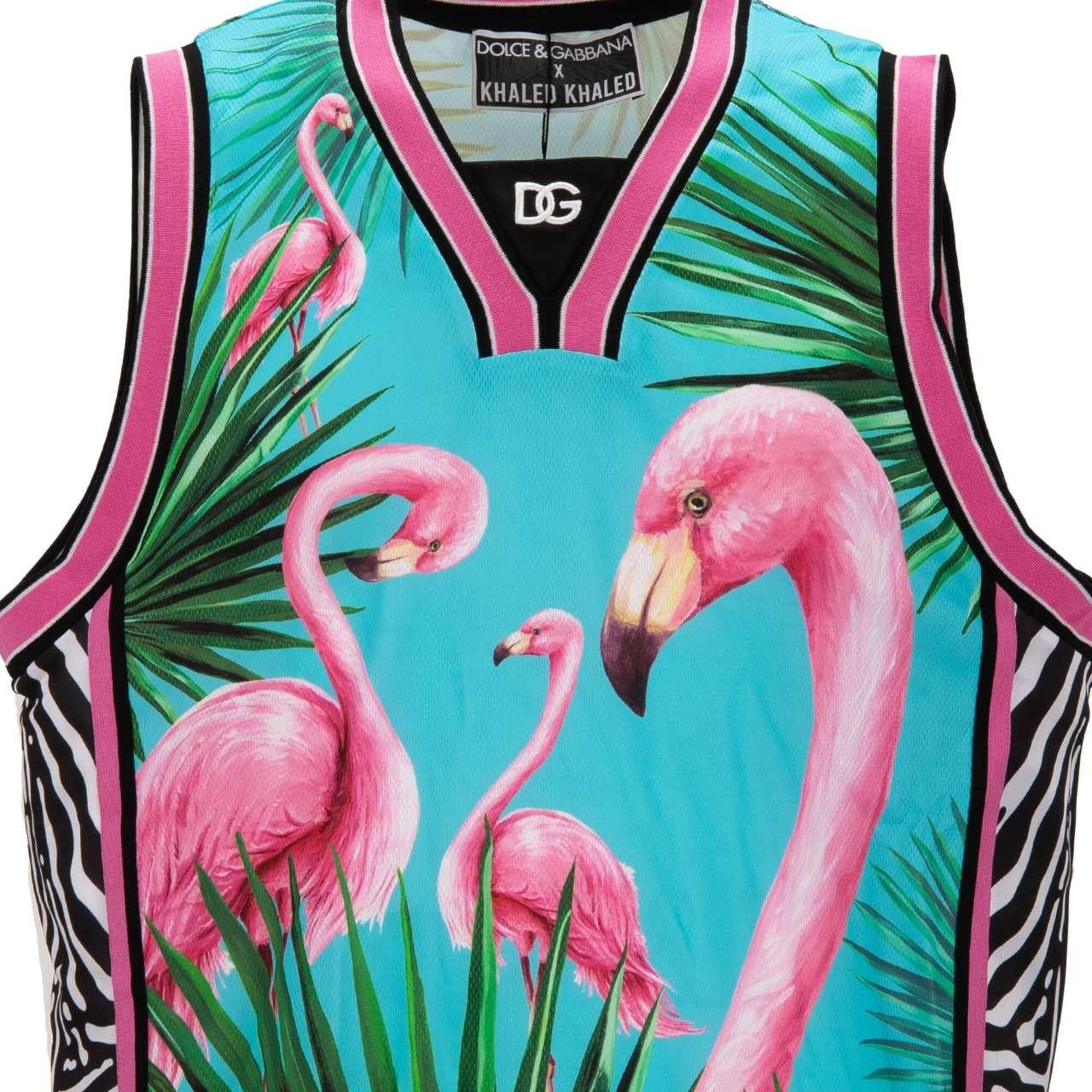 D&G - DJ Khaled Oversize Rank Top with Flamingo Zebra Print Pink Blue 52 In Excellent Condition For Sale In Erkrath, DE