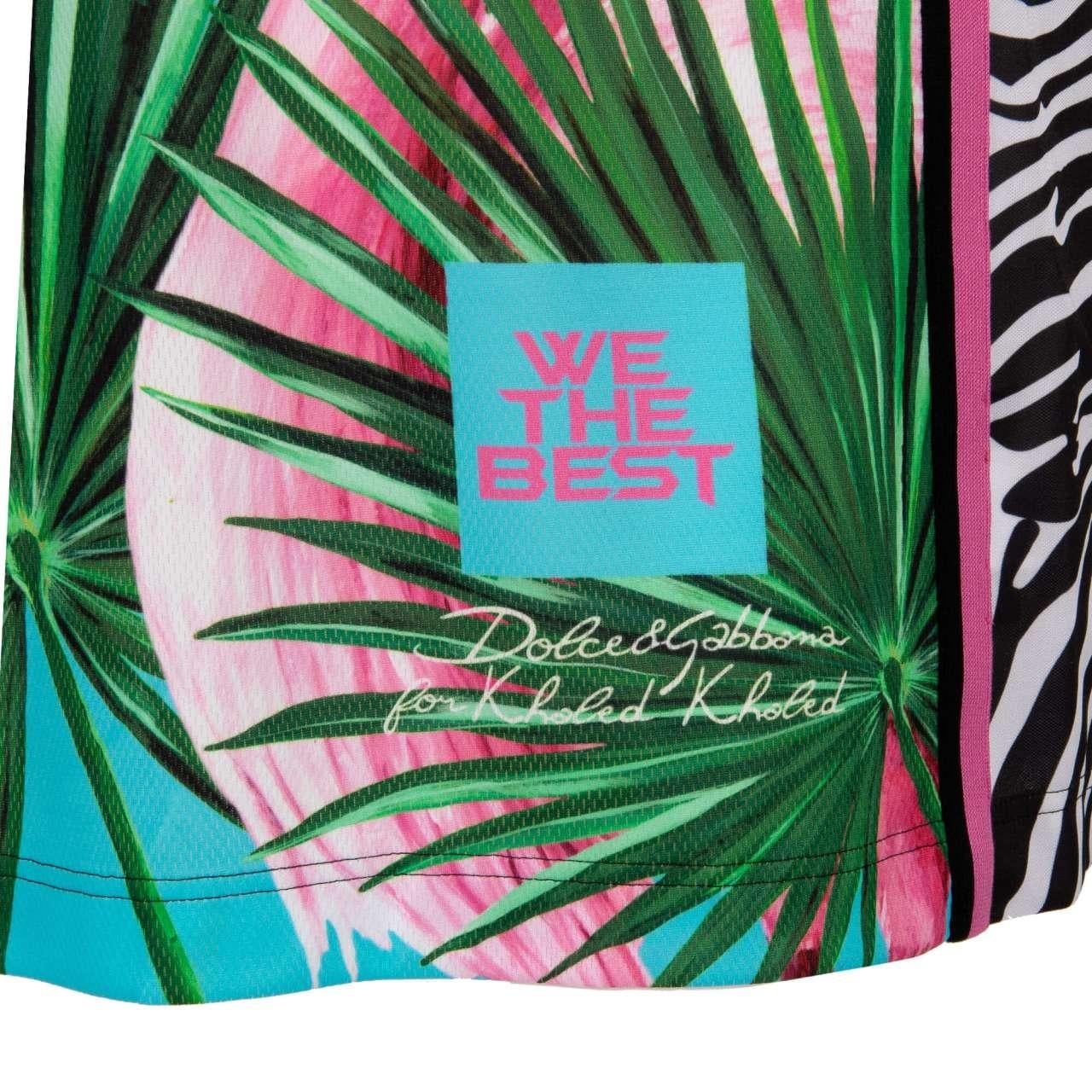 Men's D&G - DJ Khaled Oversize Rank Top with Flamingo Zebra Print Pink Blue 52 For Sale