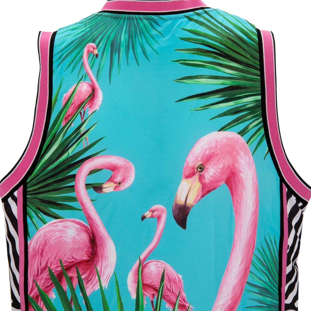 D&G - DJ Khaled Oversize Rank Top with Flamingo Zebra Print Pink Blue 52 For Sale 1