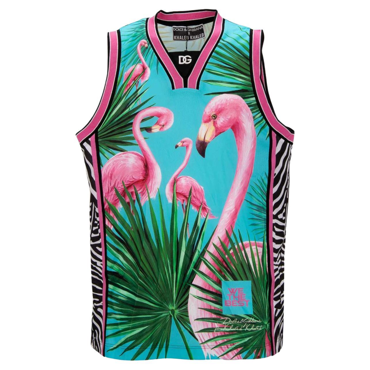 D&G - DJ Khaled Oversize Rank Top with Flamingo Zebra Print Pink Blue 52 For Sale