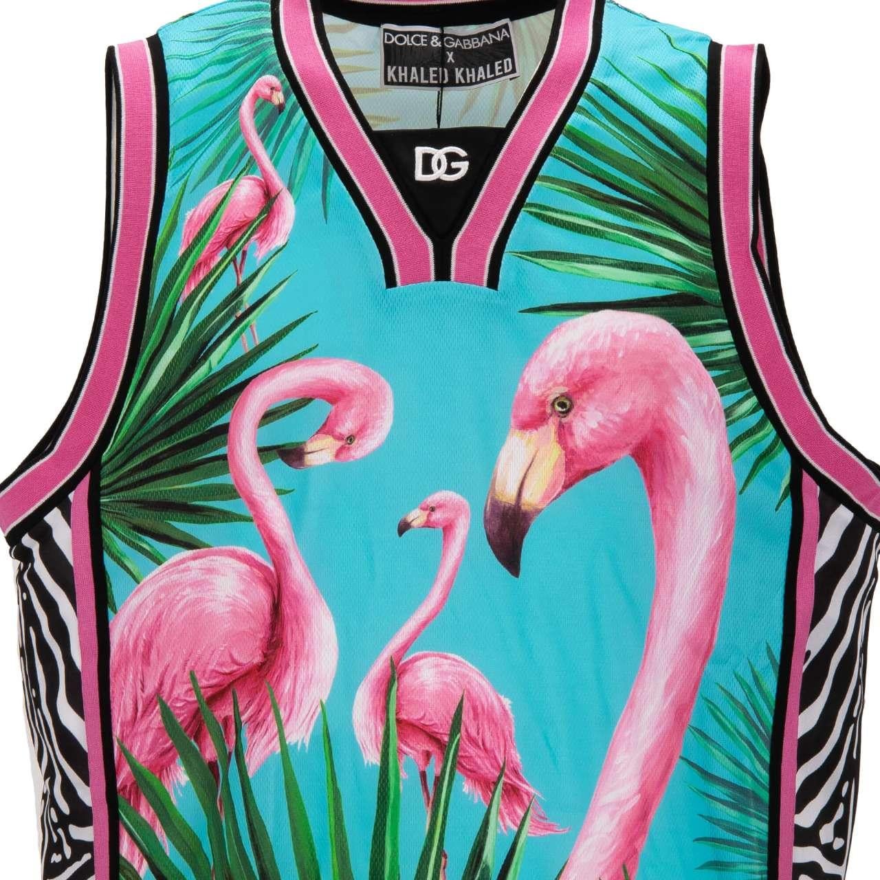 D&G - DJ Khaled Oversize Rank Top with Flamingo Zebra Print Pink Blue 58 In Excellent Condition For Sale In Erkrath, DE