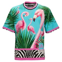 D&G - DJ Khaled Oversize T-Shirt with Flamingo Zebra Print Pink Blue 44