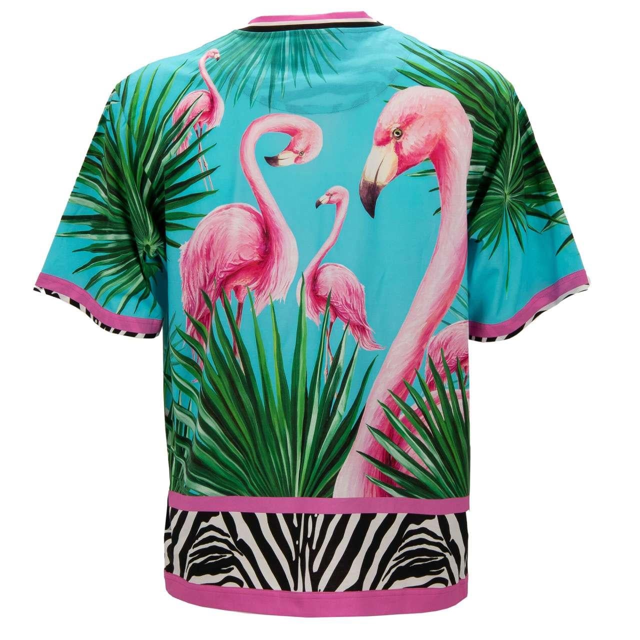- Oversize Cotton T-Shirt with Flamingo, Zebra and Logo print by DOLCE & GABBANA x DJ KHALED Limited Edition - New with tag - MADE IN ITALY - Former RRP: EUR 575 - Oversize F- Modell: I8ABLM-G7BNX-W1234 - Material: 100% Cotton - Color: Blue / Pink /