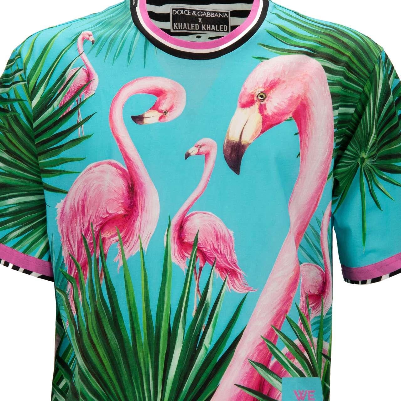 D&G - DJ Khaled Oversize T-Shirt with Flamingo Zebra Print Pink Blue 58 In Excellent Condition For Sale In Erkrath, DE