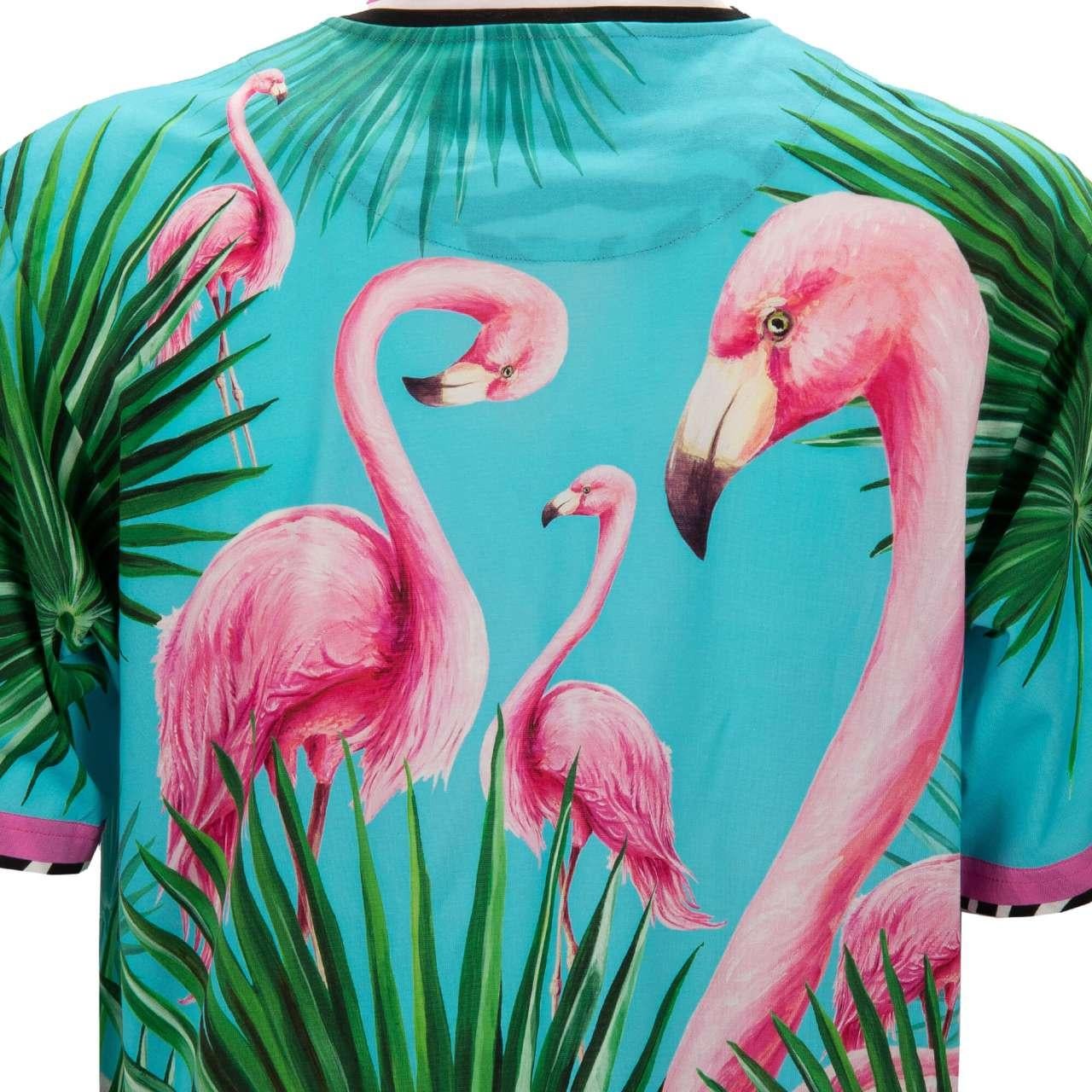 D&G - DJ Khaled Oversize T-Shirt with Flamingo Zebra Print Pink Blue 58 For Sale 1