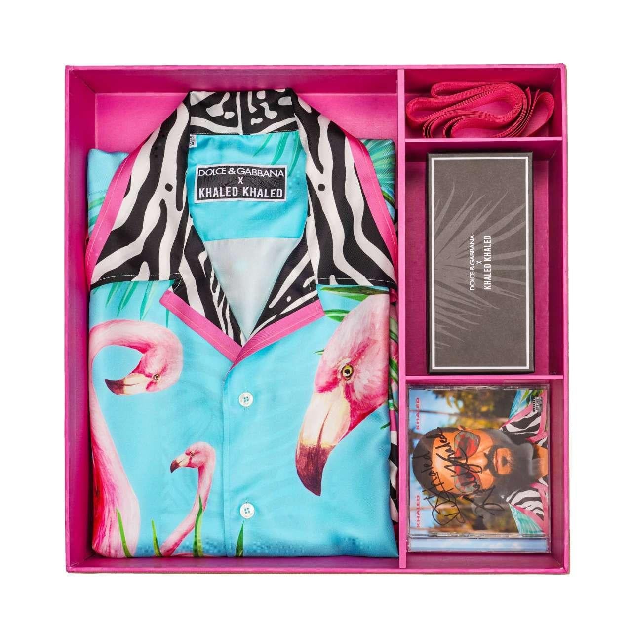 D&G - DJ Khaled Silk Flamingo Zebra Shirt Blouse with Sunglasses and CD 38 For Sale 4