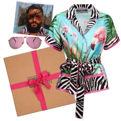 D&G - DJ Khaled Silk Flamingo Zebra Shirt Blouse with Sunglasses and CD 40