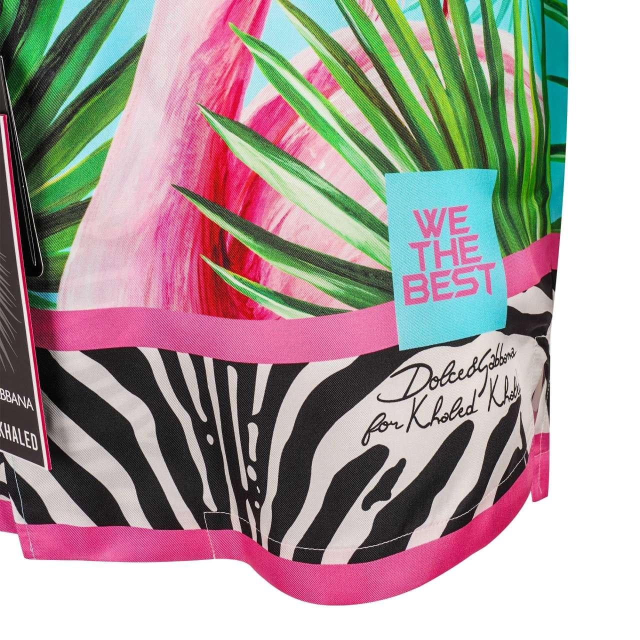 D&G - DJ Khaled Silk Flamingo Zebra Shirt Blouse with Sunglasses and CD 40 In Excellent Condition For Sale In Erkrath, DE