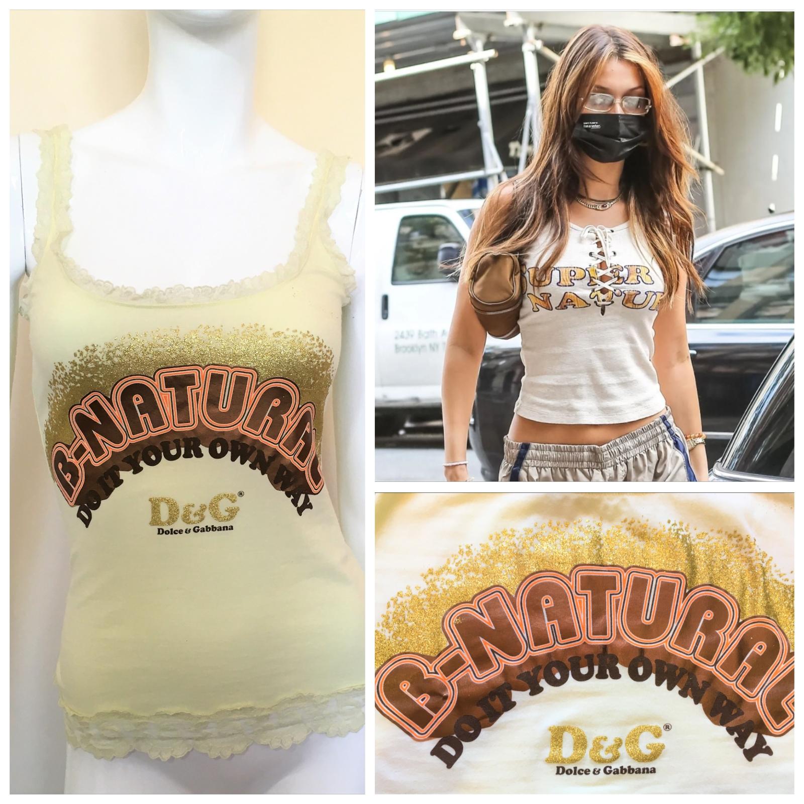 Dolce and Gabbana B-Natural top.
A similar top from the collaction was seen on Bella Hadid. She shared photos on her Instagram 3 times.

EXCELLENT condition!

Lace stapst and lace at the edge. 
Color: light yellow.

SIZE
Medium.
No size label.