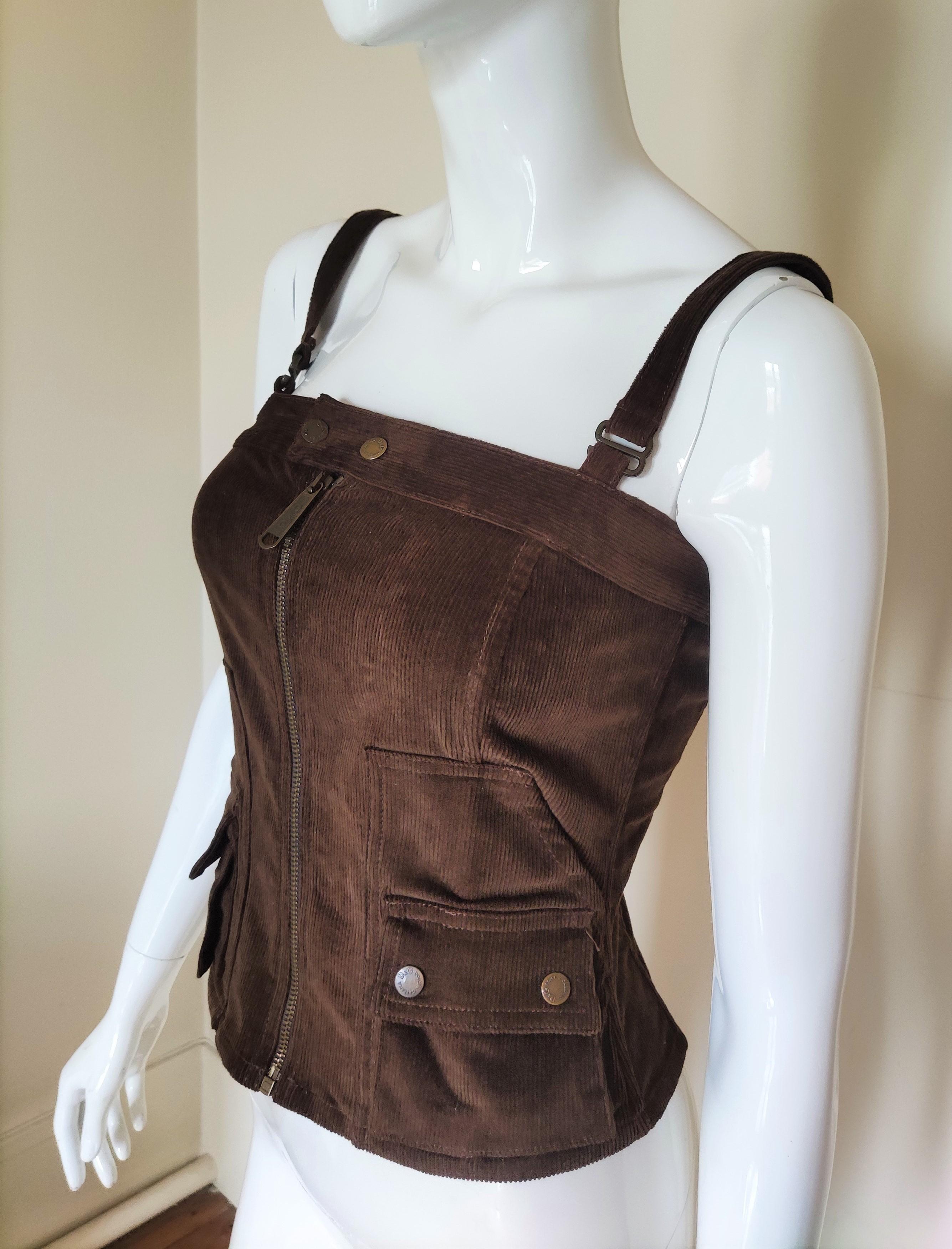 Women's D&G Dolce and Gabbana Corduroy Cord Bustier Military Vintage Cargo Top Corset For Sale