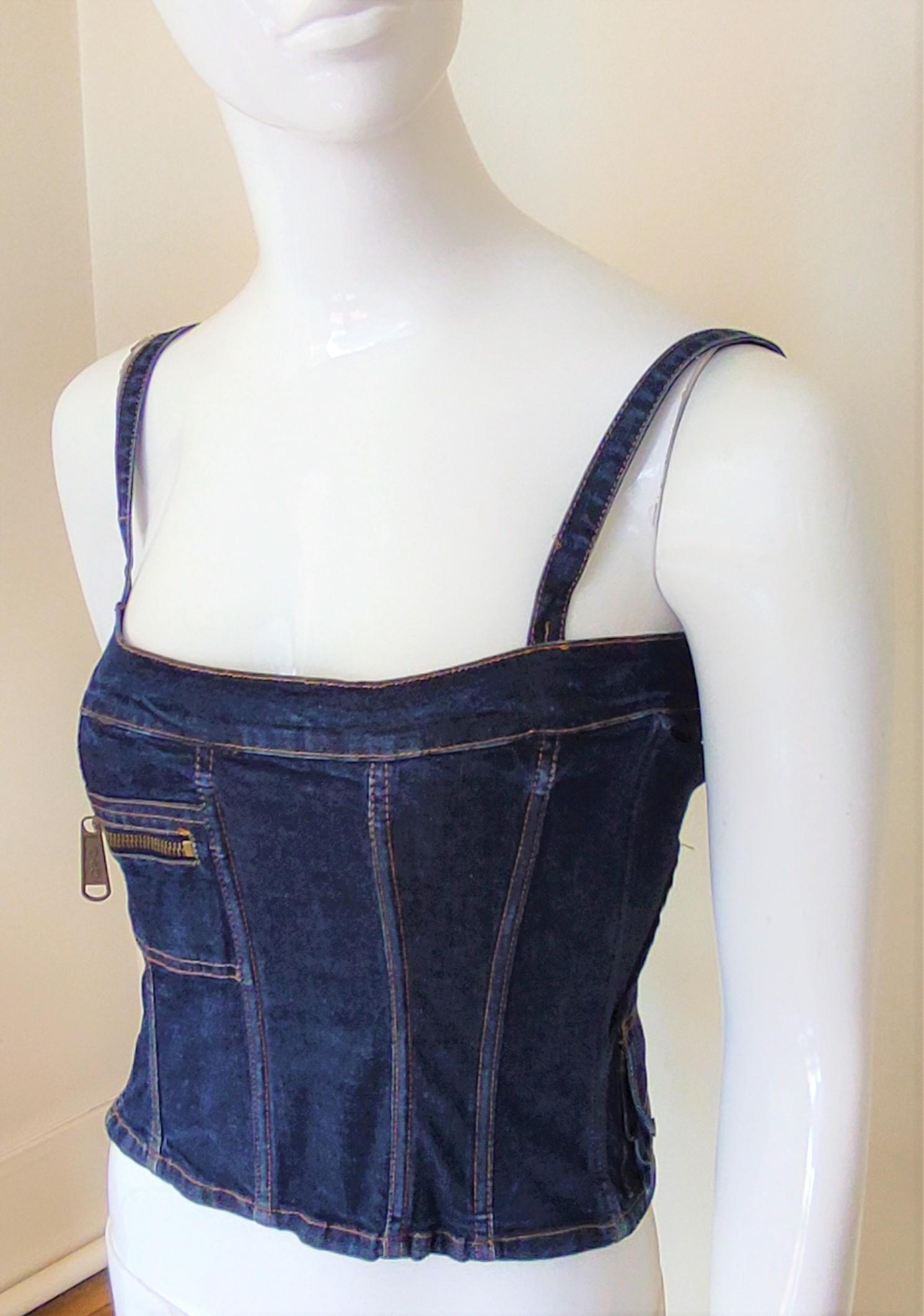 D&G Dolce and Gabbana Denim Bustier Military Vintage Small Cargo Top Corset For Sale 6
